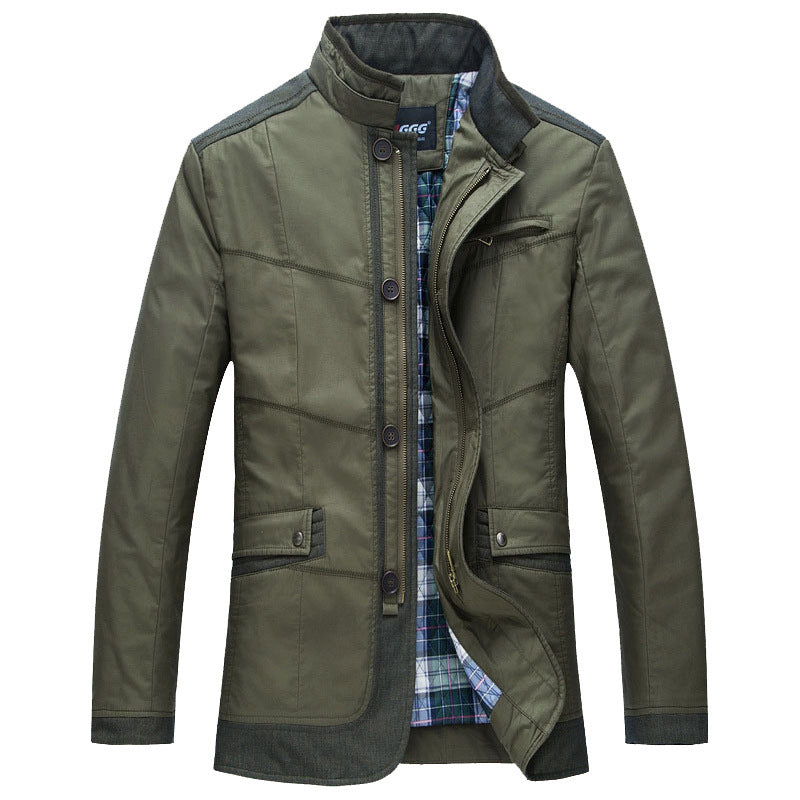 Men's transitional jacket in field coat style with stand-up collar and checked inner lining Mune Fashion