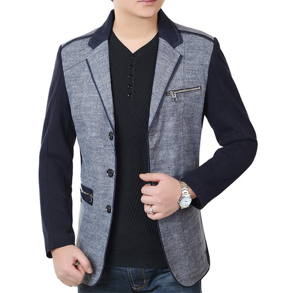 Men's blazer in material mix with contrasting sleeves, decorative zipper, and modern city cut Mune Fashion
