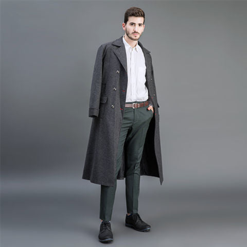 Men's Double-breasted Wool Coat with Shawl Collar and Long Silhouette Mune Fashion