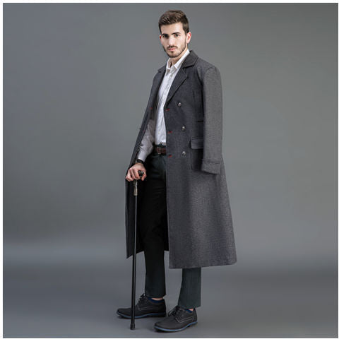 Men's Double-breasted Wool Coat with Shawl Collar and Long Silhouette Mune Fashion