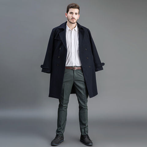 Men's wool coat in trench look with double button placket and shawl collar Mune Fashion