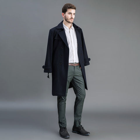 Men's wool coat in trench look with double button placket and shawl collar Mune Fashion