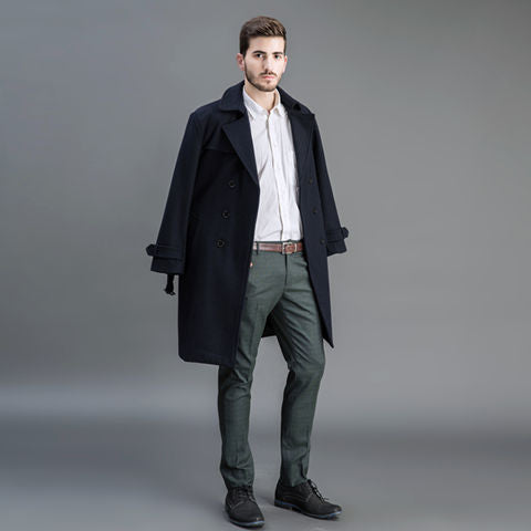 Men's wool coat in trench look with double button placket and shawl collar Mune Fashion
