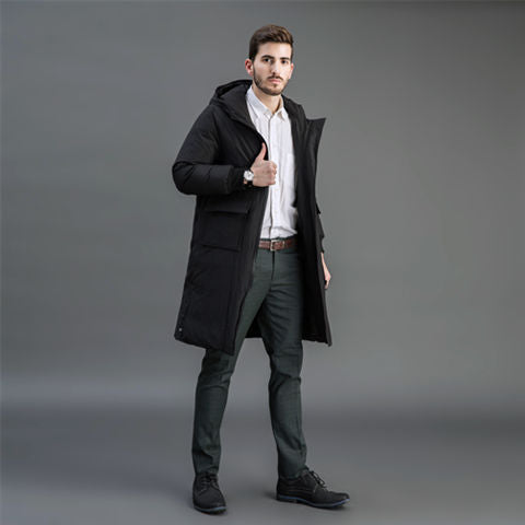 Men's Insulated Functional Parka with Hood and Knee-Length Quilted Filling Mune Fashion
