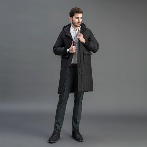 Men's Insulated Functional Parka with Hood and Knee-Length Quilted Filling Mune Fashion