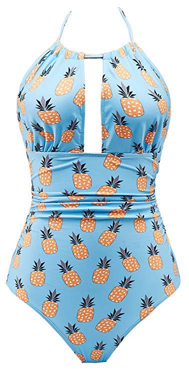 Women's Floral Swimsuit with Deep Neckline Mune Fashion