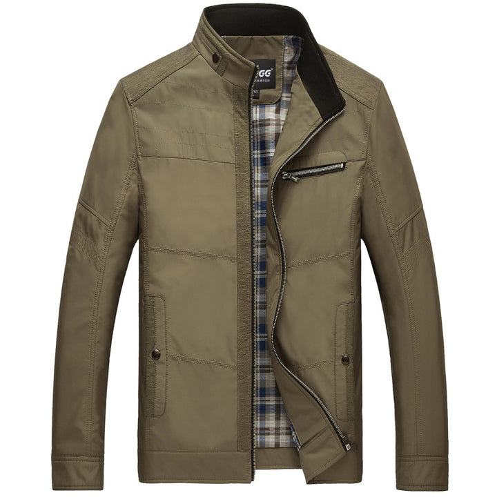 Men's lightweight stand-up collar transitional jacket with checkered lining and zip pocket Mune Fashion