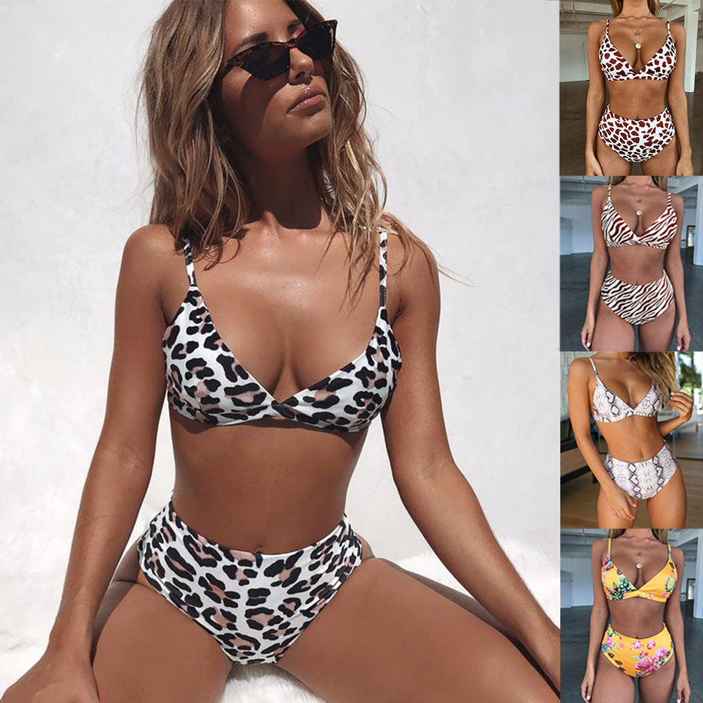 Women's Floral Triangle Bikini Set with High Waist Mune Fashion