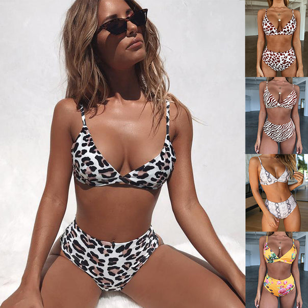 Women's Floral Triangle Bikini Set with High Waist Mune Fashion