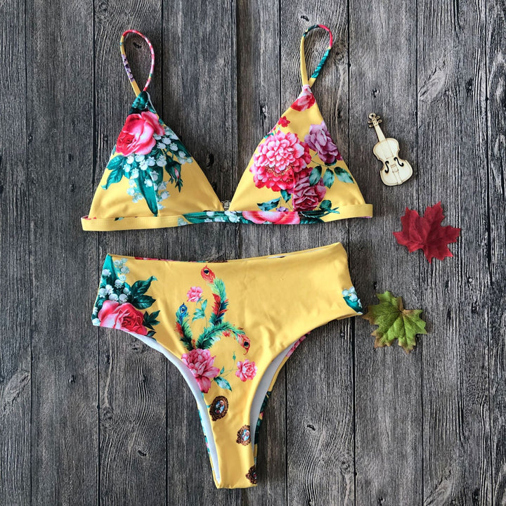 Women's Floral Triangle Bikini Set with High Waist Mune Fashion