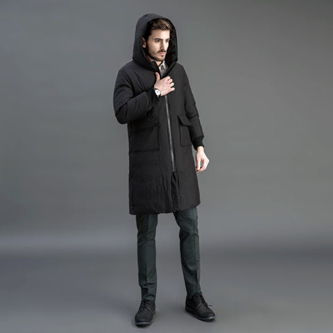 Men's Insulated Functional Parka with Hood and Knee-Length Quilted Filling Mune Fashion