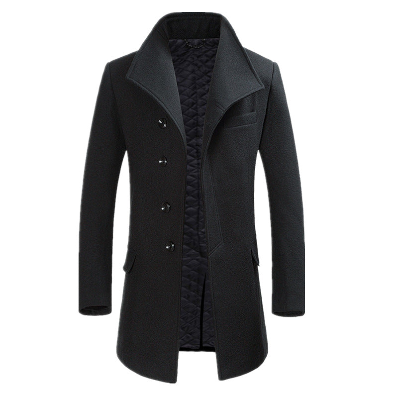 Men's Modern Wool Blend Chesterfield Coat with Quilted Thermal Lining and Raised Stand-Up Collar Mune Fashion