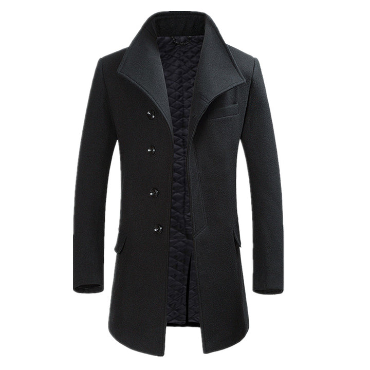 Men's Modern Wool Blend Chesterfield Coat with Quilted Thermal Lining and Raised Stand-Up Collar Mune Fashion