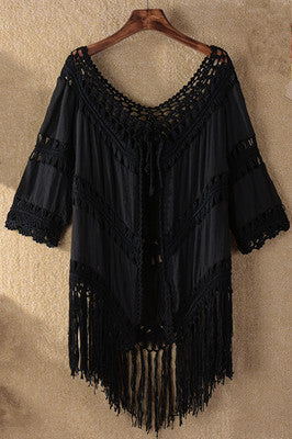 Ladies crocheted beach cover-up with fringes Mune Fashion 1779787756