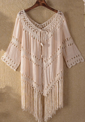 Ladies crocheted beach cover-up with fringes Mune Fashion 1779787756