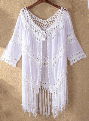 Ladies crocheted beach cover-up with fringes Mune Fashion 1779787756