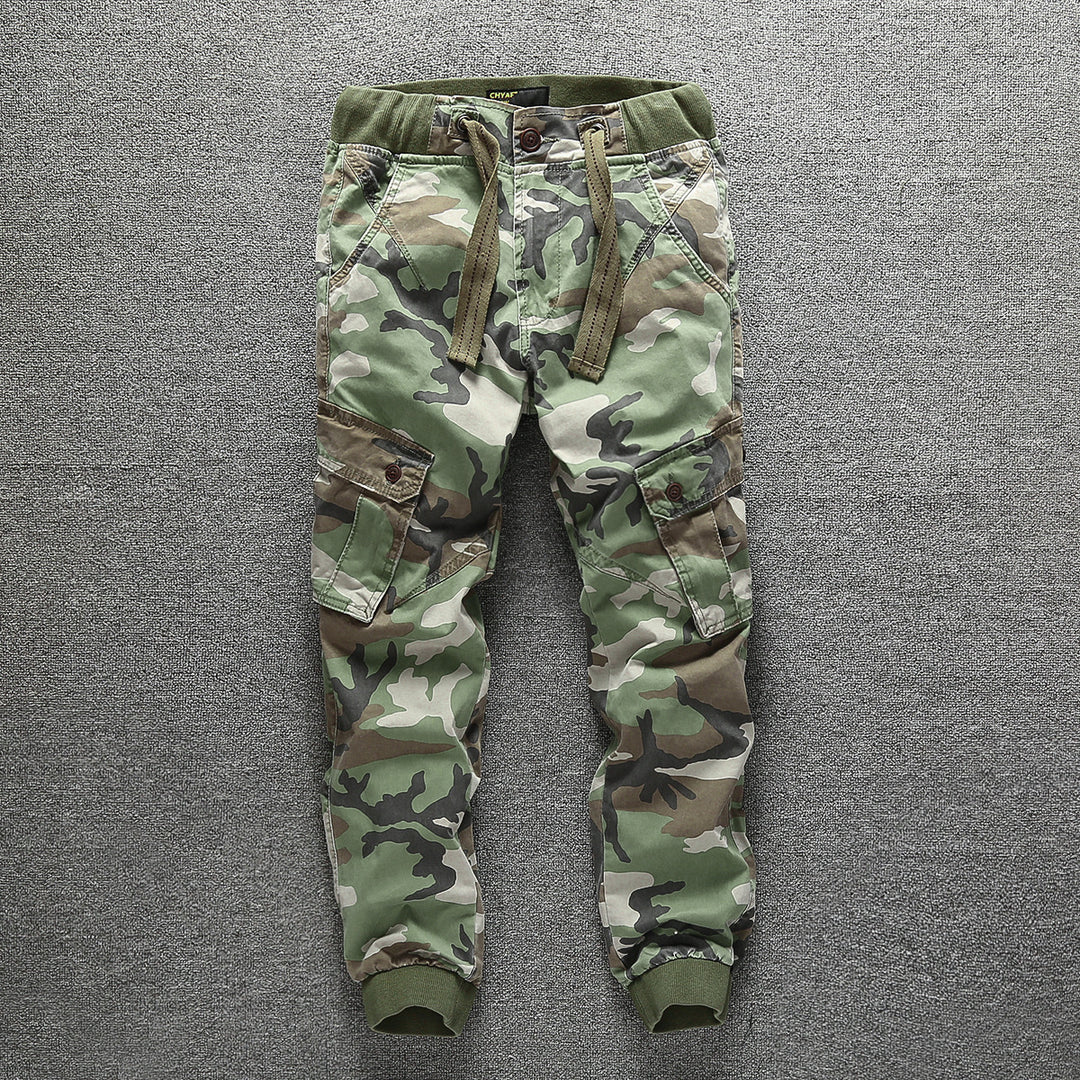 Men's cargo pants in army style with elastic waistband, drawstring, and cuffs Mune Fashion