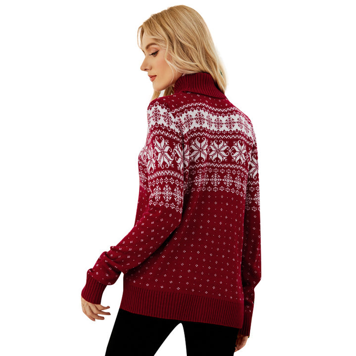 Christmas sweater with snowflake pattern and turtleneck