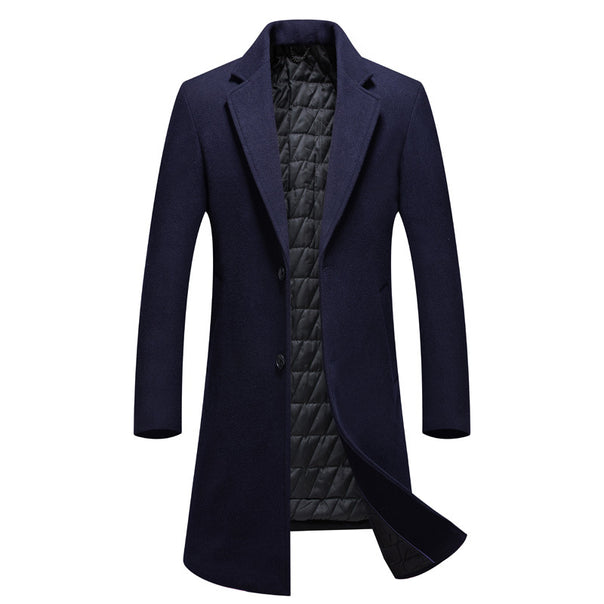 Men's Single-Breasted Wool Blend Coat with Quilted Thermal Lining Mune Fashion