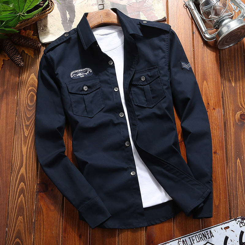 Men's Utility Shirt Jacket with Chest Pockets and Shoulder Flaps Mune Fashion