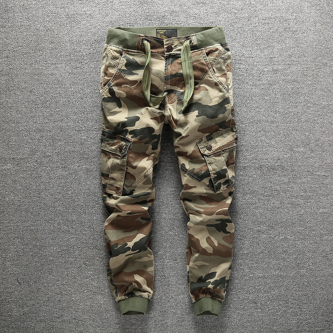 Men's cargo pants in army style with elastic waistband, drawstring, and cuffs Mune Fashion