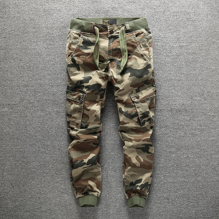 Men's cargo pants in army style with elastic waistband, drawstring, and cuffs Mune Fashion