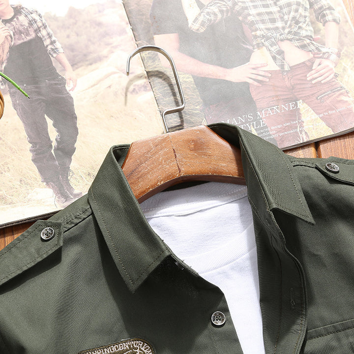 Men's Utility Shirt Jacket with Chest Pockets and Shoulder Flaps Mune Fashion
