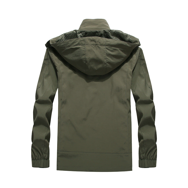 Men's waterproof softshell outdoor jacket with hood, breathable mesh lining, and concealed zipper elements Mune Fashion