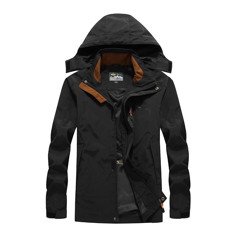 Men's waterproof softshell outdoor jacket with hood, breathable mesh lining, and concealed zipper elements Mune Fashion