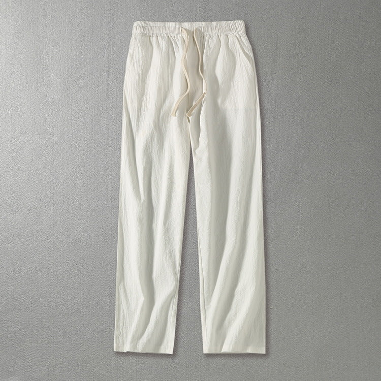 Men's linen pants with elastic waistband and drawstring straight leg Mune Fashion