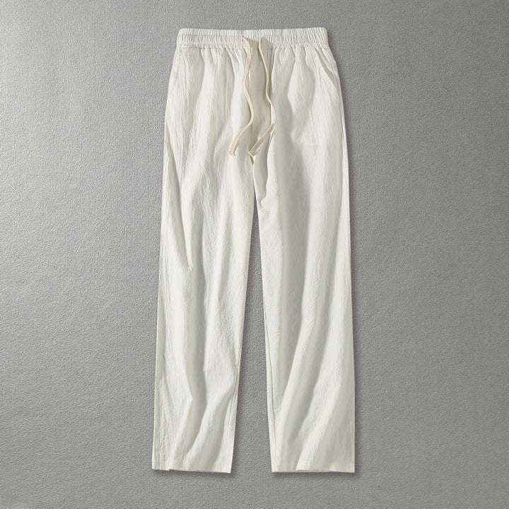 Men's linen pants with elastic waistband and drawstring straight leg Mune Fashion