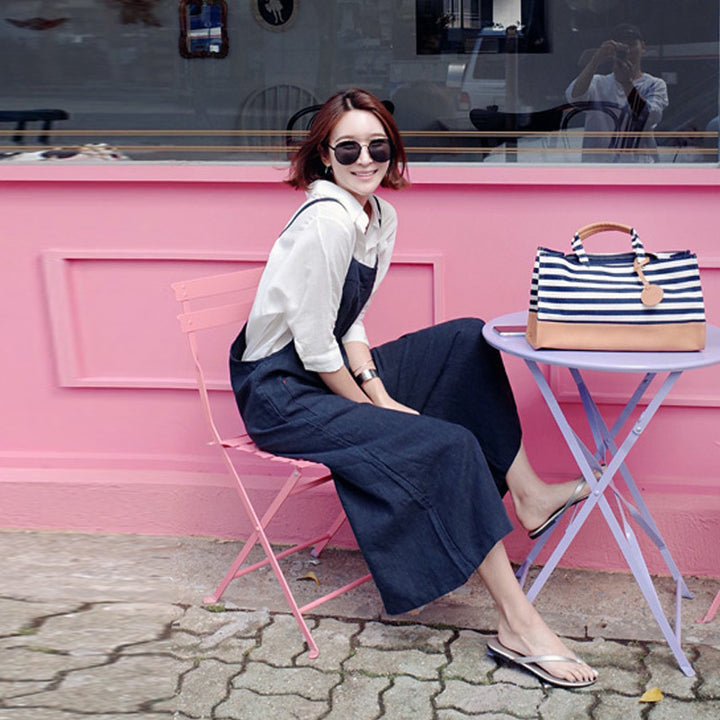 Women's Wide Denim Overall in Culotte Style with Adjustable Straps Mune Fashion