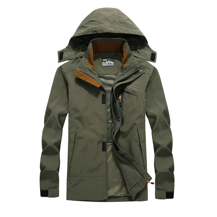 Men's waterproof softshell outdoor jacket with hood, breathable mesh lining, and concealed zipper elements Mune Fashion