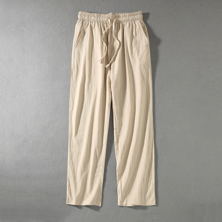 Men's linen pants with elastic waistband and drawstring straight leg Mune Fashion
