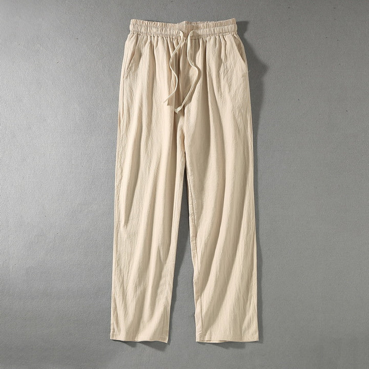 Men's linen pants with elastic waistband and drawstring straight leg Mune Fashion