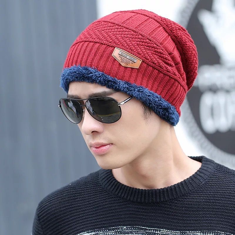 Winter Set: Padded knitted hat with ear protection and scarf