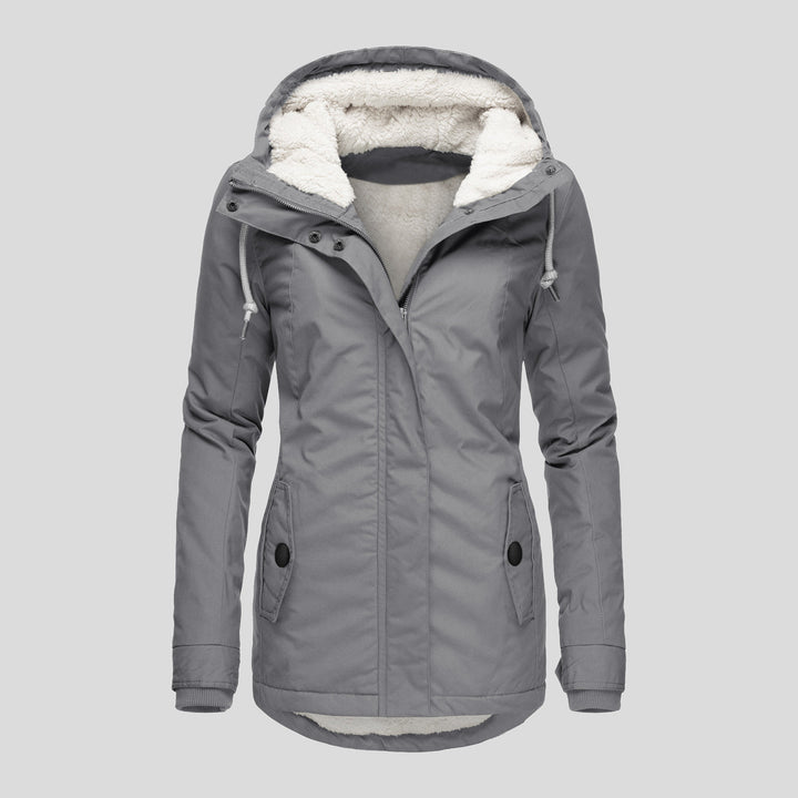 Fleece-lined parka with lambskin imitation
