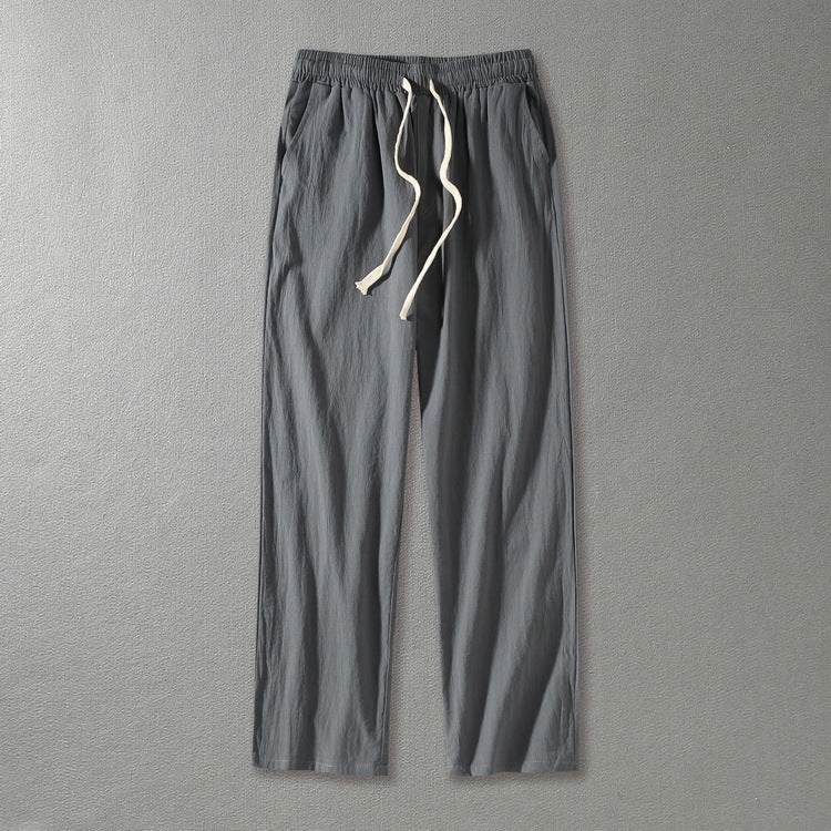 Men's linen pants with elastic waistband and drawstring straight leg Mune Fashion