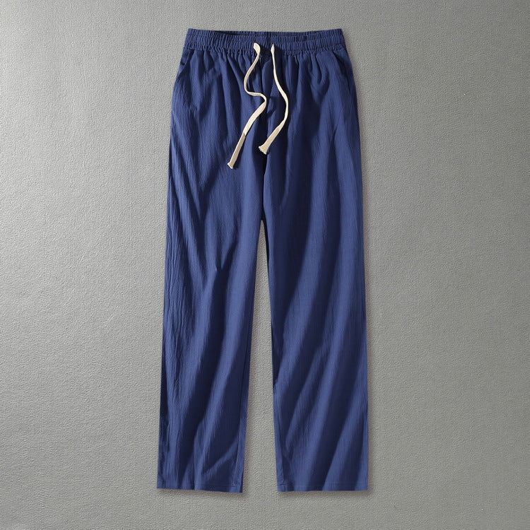 Men's linen pants with elastic waistband and drawstring straight leg Mune Fashion