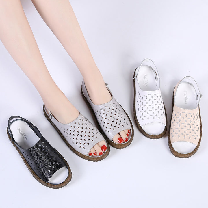 Women's nan perforated leather sandals with an open toe area, anatomical comfort footbed, and shock-absorbing rubber sole Mune Fashion