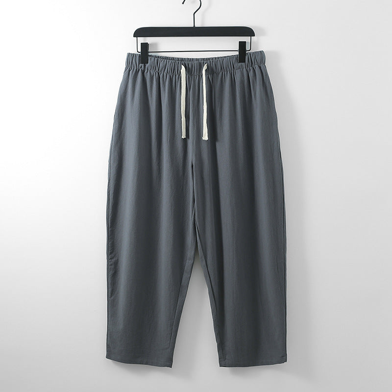 Unisex Lightweight Cotton-Linen Leisure Pants with Elastic Waistband and Drawstring Mune Fashion