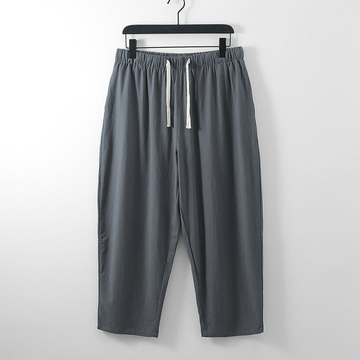 Unisex Lightweight Cotton-Linen Leisure Pants with Elastic Waistband and Drawstring Mune Fashion