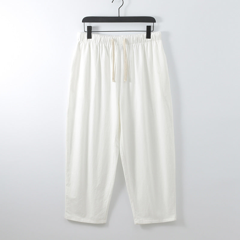Unisex Lightweight Cotton-Linen Leisure Pants with Elastic Waistband and Drawstring Mune Fashion