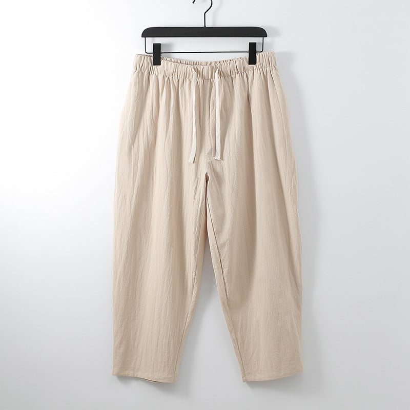 Unisex Lightweight Cotton-Linen Leisure Pants with Elastic Waistband and Drawstring Mune Fashion