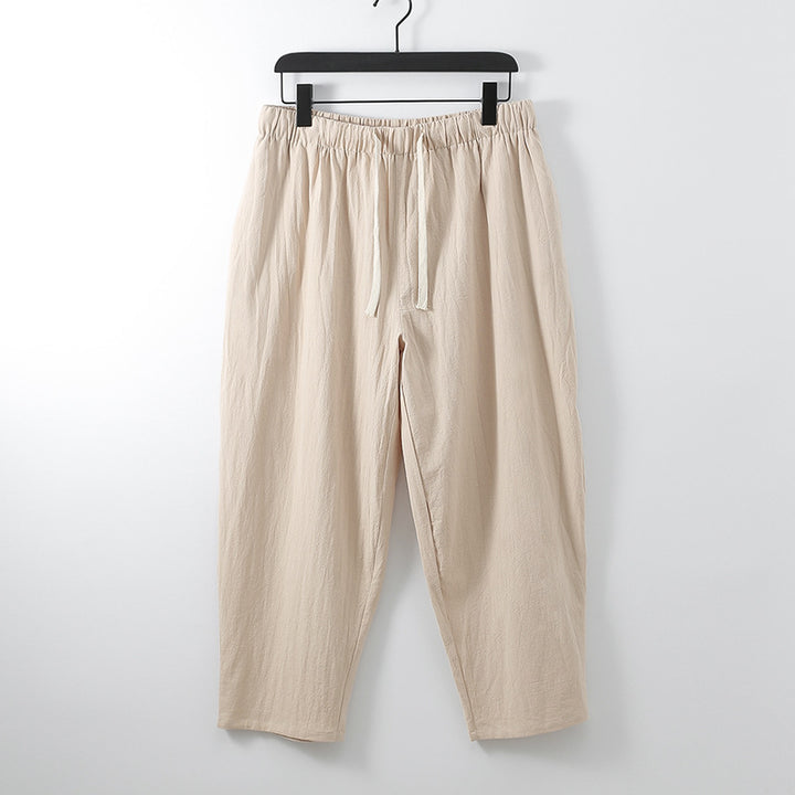 Unisex Lightweight Cotton-Linen Leisure Pants with Elastic Waistband and Drawstring Mune Fashion