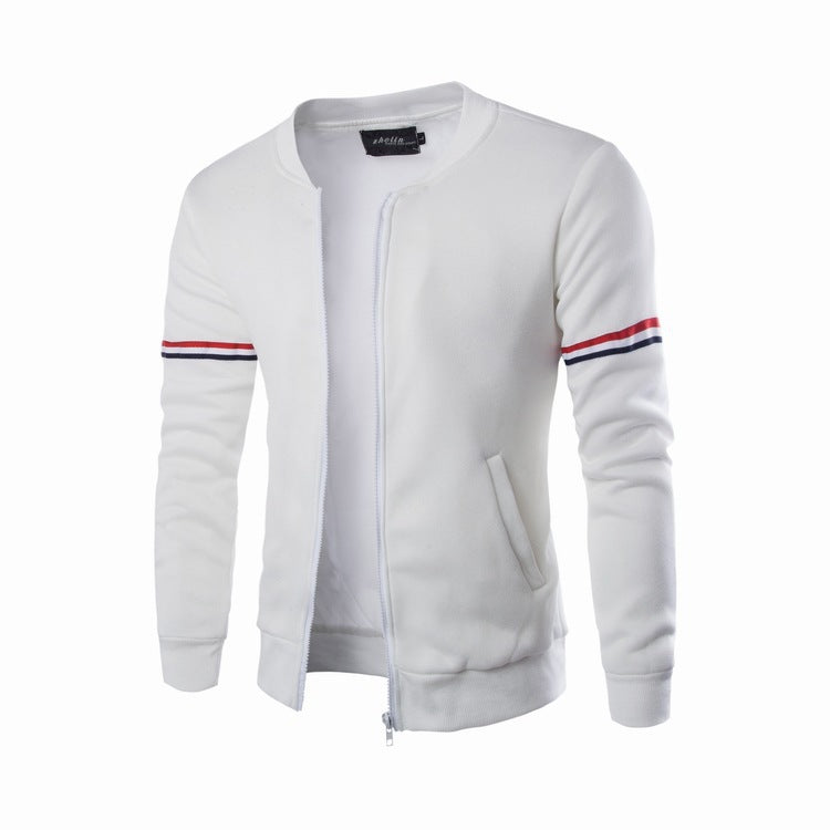 Men's structured bomber jacket with stand-up collar, ribbed cuffs, and contrast strips on sleeves Mune Fashion