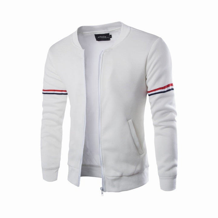 Men's structured bomber jacket with stand-up collar, ribbed cuffs, and contrast strips on sleeves Mune Fashion