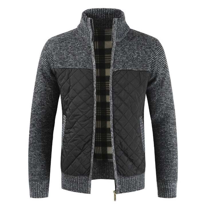 Men's quilted knit cardigan with stand-up collar, thermal lining, and zipper Mune Fashion