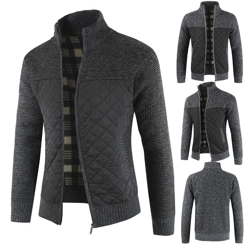 Men's quilted knit cardigan with stand-up collar, thermal lining, and zipper Mune Fashion