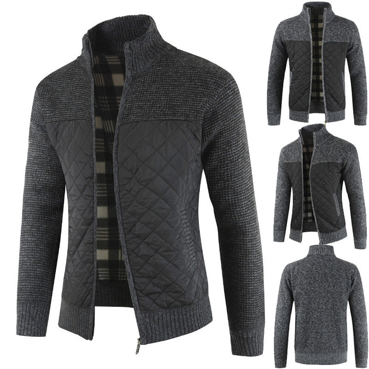 Men's quilted knit cardigan with stand-up collar, thermal lining, and zipper Mune Fashion